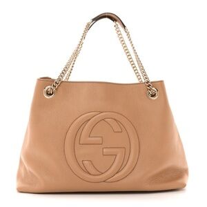 GUCCI Pebbled Calfskin Medium Soho Chain Shoulder Bag Camelia